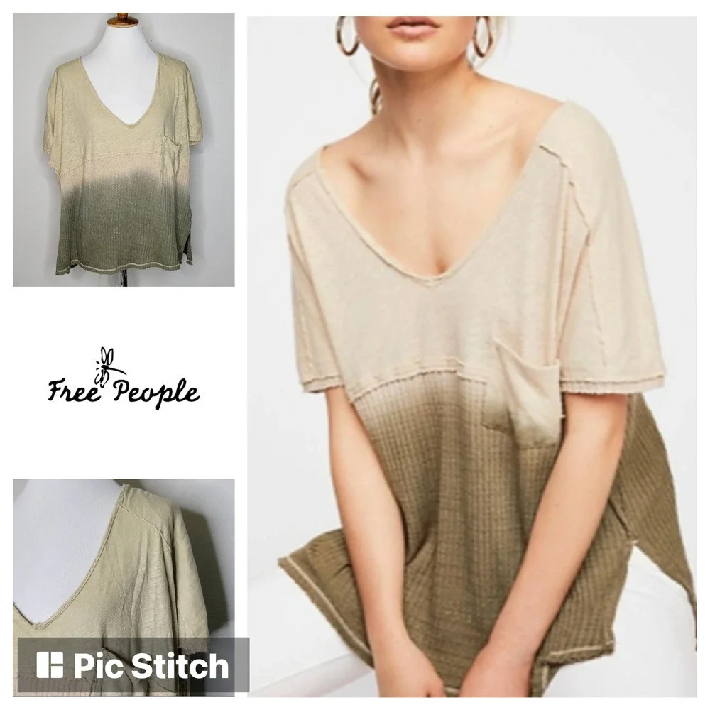 Free People Sundial Dip Dye Thermal Tee Size Small‎
